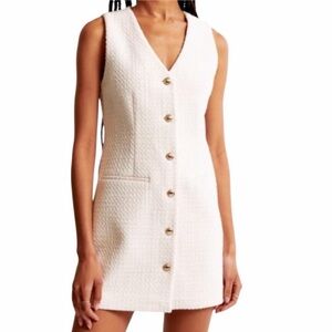 Bebop White Boucle Tweed Mini Dress Gold Button Sleeveless Academia Office XL NW